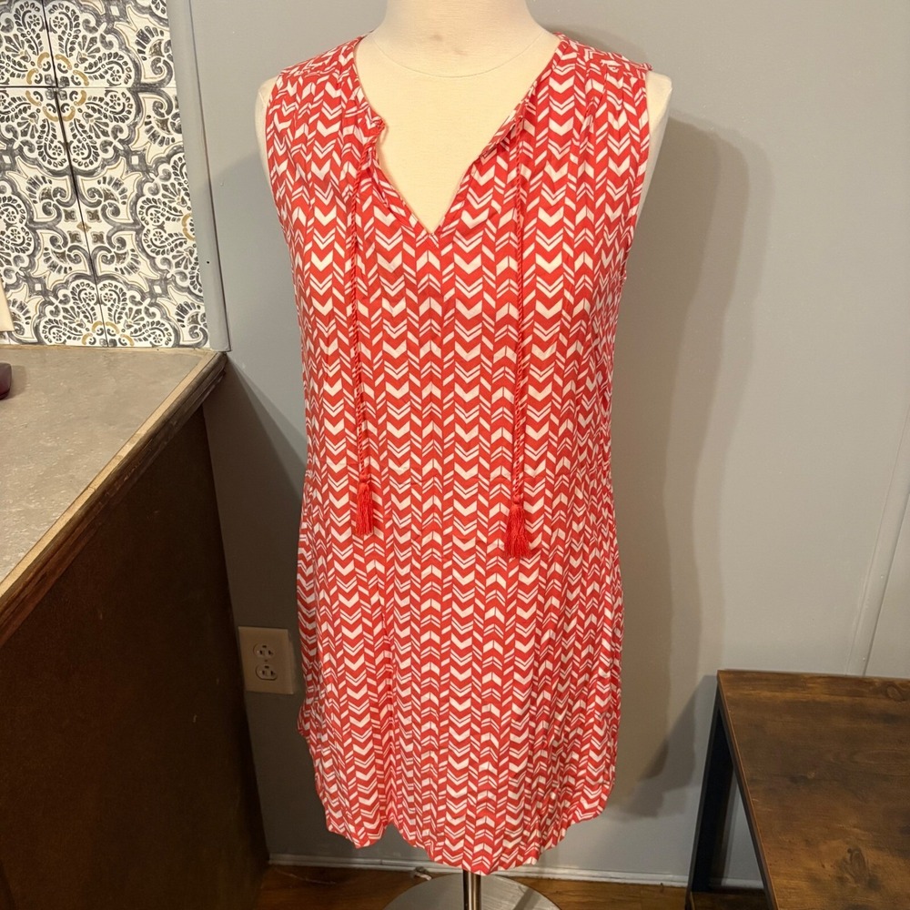 BeachLunchLounge‎ Collection Red White Chevron Striped Sleeveless Dress (Small)